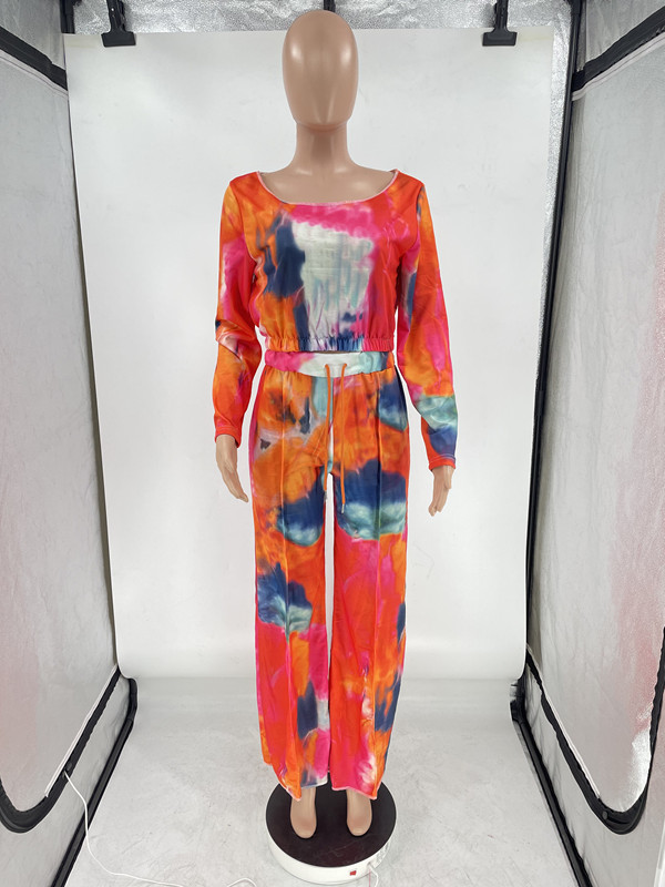 CM.YAYA Tie Dye ženska trenirka s otvorenim ramenima, majica dugih rukava i široke hlače u kombinaciji s dva 2 dijela, trenirka