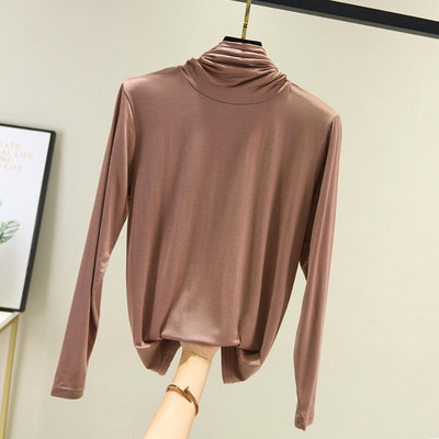 Tanke bluze s donjim dijelom 95% pamuk Ženske košulje dugih rukava Ženske majice s dolčevitom Elastična pripijena bluza Jesen Basal Blusas Feminina