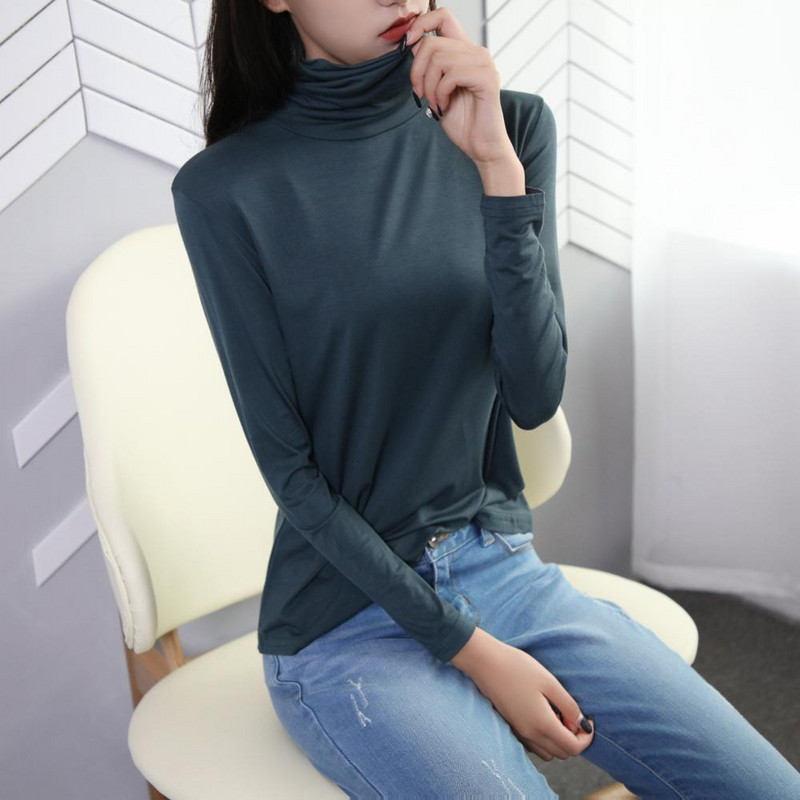 Tanke bluze s donjim dijelom 95% pamuk Ženske košulje dugih rukava Ženske majice s dolčevitom Elastična pripijena bluza Jesen Basal Blusas Feminina