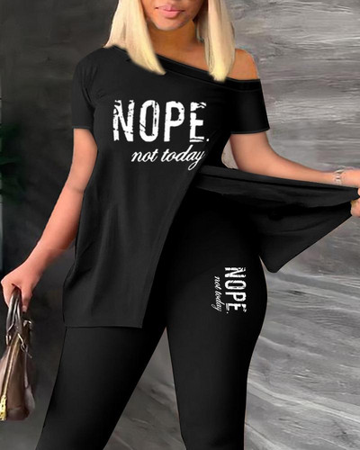 Dvodijelni set s printom na licu Komplet hlača s kratkim rukavima na jedno rame Seksi žensko odijelo Ulična trenirka Ženska košulja Top i hlače