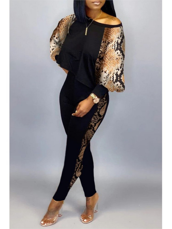 Jesen Zima Ženska odjeća s printom dugih rukava Modni gornji dio majice Dvodijelni set Ležerni O-izrez Top s otvorenim ramenima i komplet hlača Novo