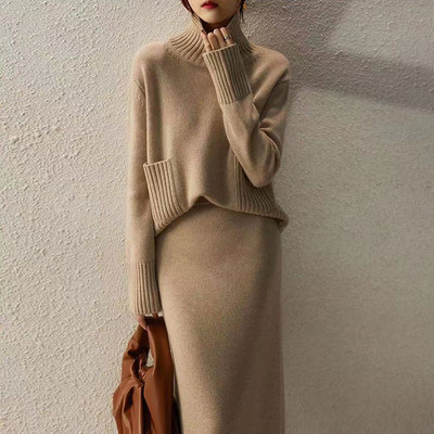 Jesensko pleteno odijelo sa suknjom, dvodijelni komplet suknji, ženski zimski setovi džempera, korejski stil, jesenska dvodijelna odjeća, džemper 2023.