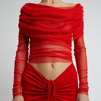 Gaono Višenamjenske mrežaste prozirne kratke majice Elegantna korejska majica s otvorenim ramenima Chic ženske dugih rukava uske majice za pokrivanje