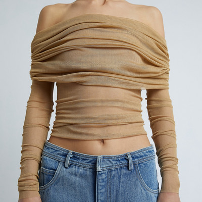 Gaono Višenamjenske mrežaste prozirne kratke majice Elegantna korejska majica s otvorenim ramenima Chic ženske dugih rukava uske majice za pokrivanje