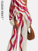 Žensko ležerno odijelo s printom od satena, modne majice s otvorenim ramenima i dugim hlačama, kompleti od 2 komada, proljeće 2023., široka odjeća za putovanje na posao