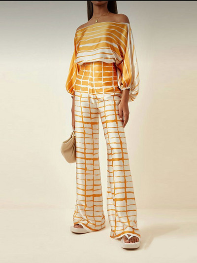 Žensko ležerno odijelo s printom od satena, modne majice s otvorenim ramenima i dugim hlačama, kompleti od 2 komada, proljeće 2023., široka odjeća za putovanje na posao