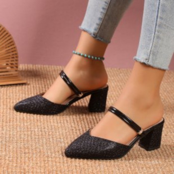 Дамски сандали с масивен ток Лято 2023 Нова мода Удобни елегантни Дамски обувки на среден ток Ежедневни дамски луксозни помпи