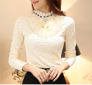 Ženska nova majica s dugim rukavima i donji dio od debele čipke od kašmira, korejske ženske majice, bluza od čipke