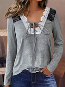 2023. aasta sügistalvine pitsliitmik, pikkade varrukatega pluus Elegantne V-kaelusega naiste naiste kontoris vabaaja tavapärane, lihtsas stiilis šikk tops