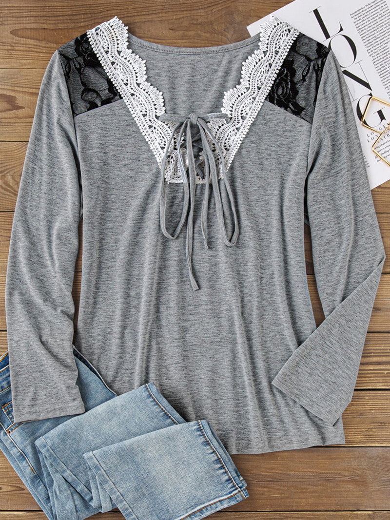 2023. aasta sügistalvine pitsliitmik, pikkade varrukatega pluus Elegantne V-kaelusega naiste naiste kontoris vabaaja tavapärane, lihtsas stiilis šikk tops