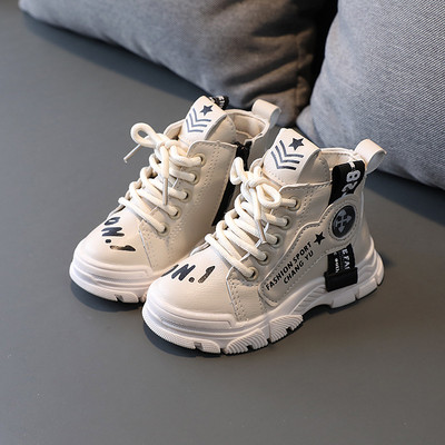 Veličina 21-30 Bijele crne čizme za djevojčice Čizme za djevojčice Cipele za dječake Školske zabave Dječje čizme od PU kože Vodootporne dječje tenisice