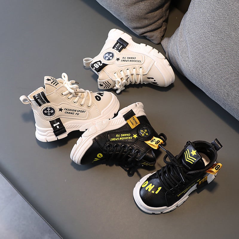 Veličina 21-30 Bijele crne čizme za djevojčice Čizme za djevojčice Cipele za dječake Školske zabave Dječje čizme od PU kože Vodootporne dječje tenisice