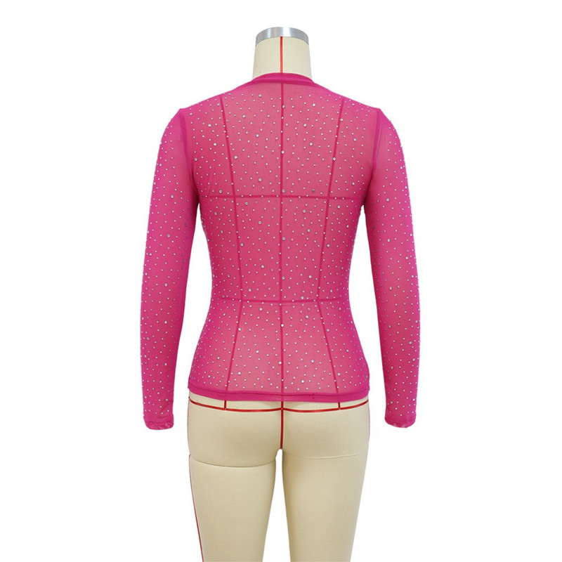 Jesen Zima Nove košulje za žene Dijamantni puloveri s punim rukavima i okruglim izrezom Seksi večernja noćna zabava Klubske bluze i košulje Tkanina