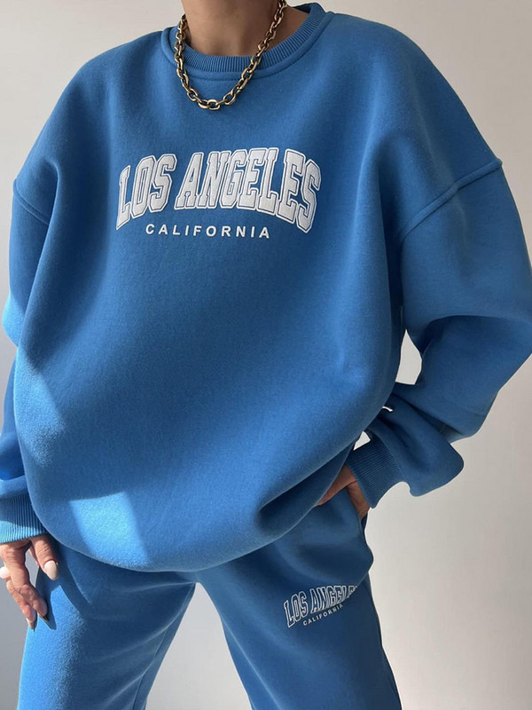 Soe kostüüm sügistalvine naiste soliidne komplekt Elegantne O-kaelusega pullover kapuuts ja taskupüksid kaheosaline komplekt Naiste vabaaja komplektid