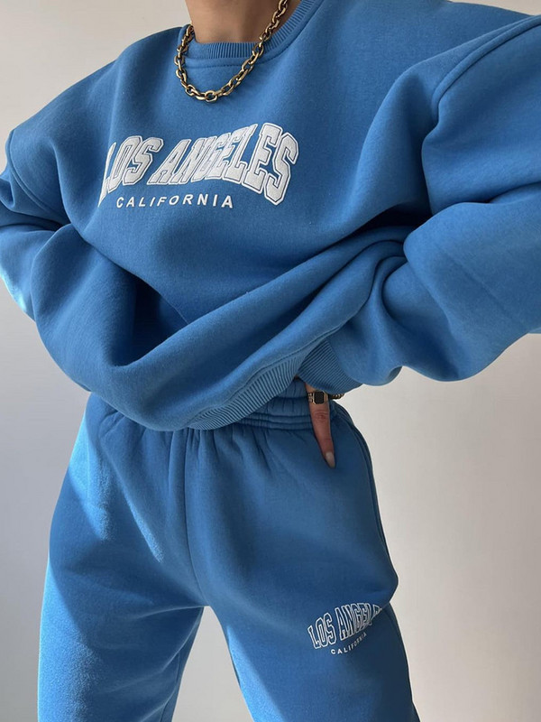 Soe kostüüm sügistalvine naiste soliidne komplekt Elegantne O-kaelusega pullover kapuuts ja taskupüksid kaheosaline komplekt Naiste vabaaja komplektid