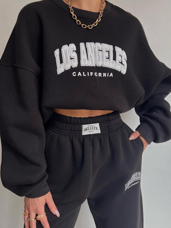 Soe kostüüm sügistalvine naiste soliidne komplekt Elegantne O-kaelusega pullover kapuuts ja taskupüksid kaheosaline komplekt Naiste vabaaja komplektid