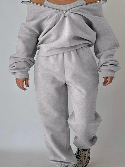 Trening pentru femei, confortabil, cu glugă, set de 2 bucăți, ocazional de stradă, costume simple simple, hanorac largi, pantaloni drepti lungi, ținute