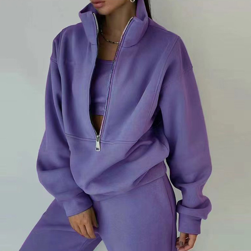 Trening pentru femei, confortabil, cu glugă, set de 2 bucăți, ocazional de stradă, costume simple simple, hanorac largi, pantaloni drepti lungi, ținute