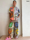 KAAAZI Moda, ležerni print, ljetno odijelo s dugim hlačama i dugim hlačama, opuštena ženska bluza kratkih rukava, dvodijelni komplet za odmor