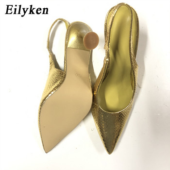 Нови пролетни дамски обувки с остри пръсти на Eilyken, златни, сребърни мулета, обувки на висок ток, секси дамски сандали за партита