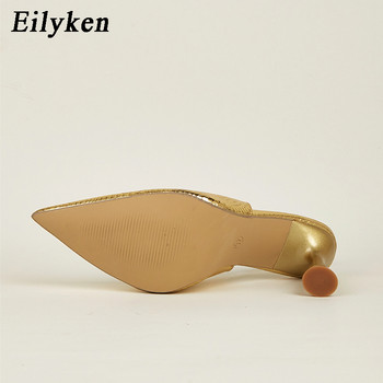 Нови пролетни дамски обувки с остри пръсти на Eilyken, златни, сребърни мулета, обувки на висок ток, секси дамски сандали за партита