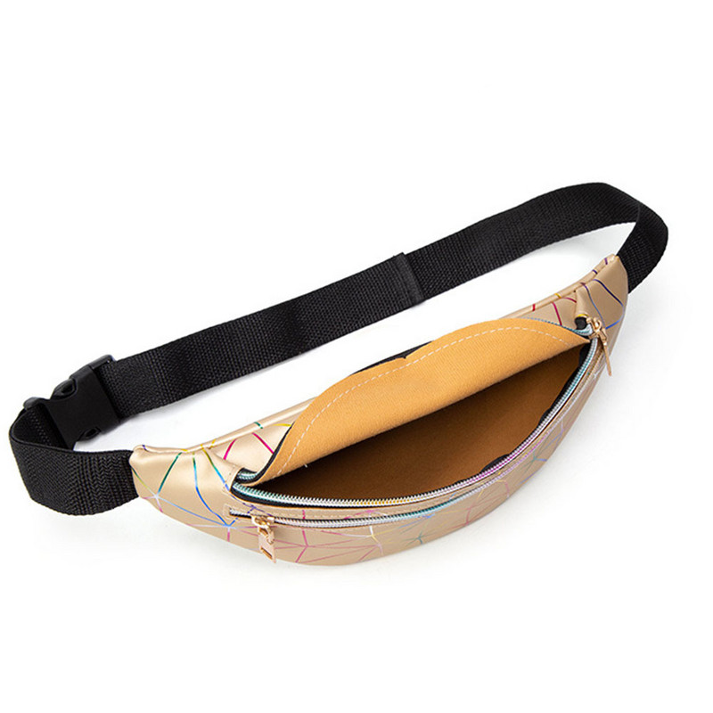 Ολογραφικά πακέτα Fanny Unisex Γυναικείες τσάντες μέσης λέιζερ Γεωμετρικές τσάντες στήθους Τηλέφωνο PU Beach Traverl Τσάντες μέσης με φερμουάρ