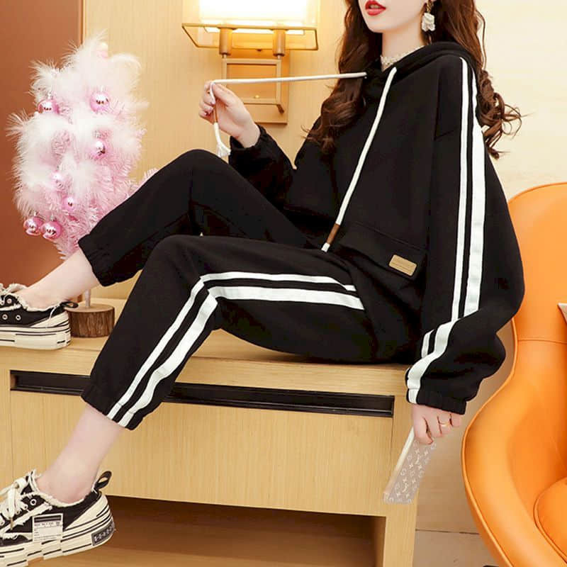 Modni kompleti hlača Topovi s dugim rukavima i kapuljačom Ležerna prevelika ženska trenirka Sportski novo u kombinaciji Dvodijelni set za žene