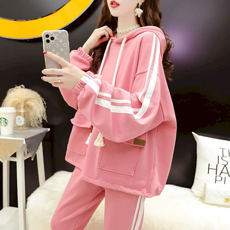 Modni kompleti hlača Topovi s dugim rukavima i kapuljačom Ležerna prevelika ženska trenirka Sportski novo u kombinaciji Dvodijelni set za žene