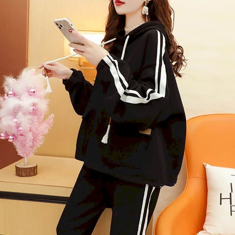 Modni kompleti hlača Topovi s dugim rukavima i kapuljačom Ležerna prevelika ženska trenirka Sportski novo u kombinaciji Dvodijelni set za žene