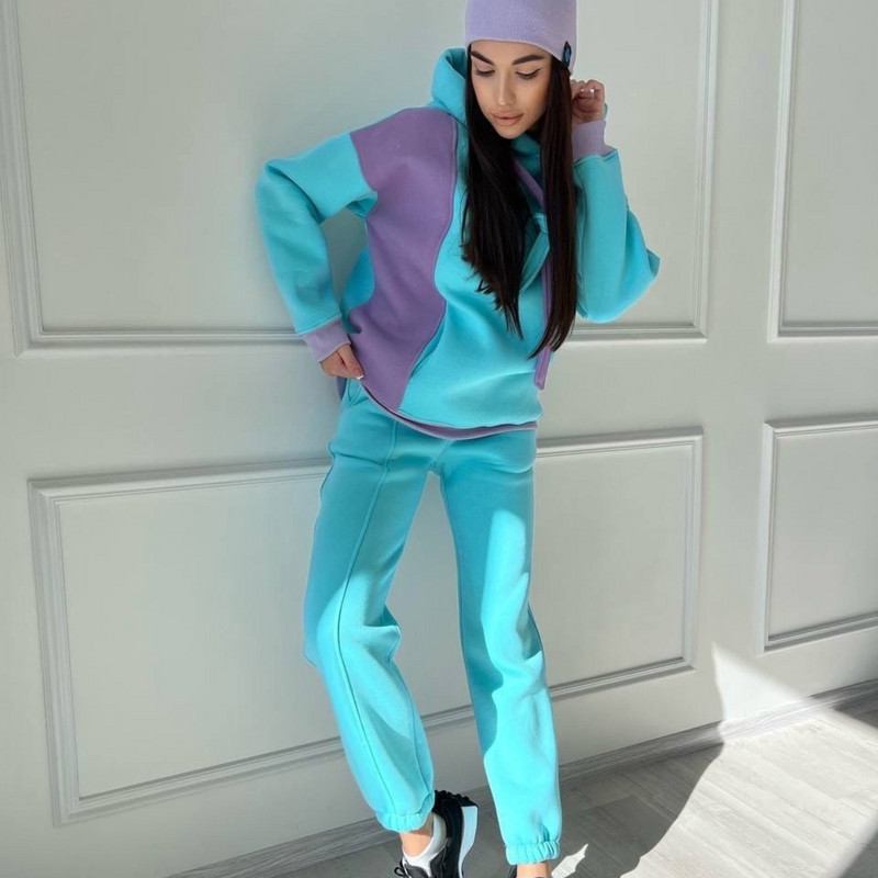 Jesenski i zimski ležerni sportski pulover s kapuljačom, dvodijelni set ženske osobnosti, odijelo s kapuljačom u skladu s bojama, 2023. novo vruće rasprodaja