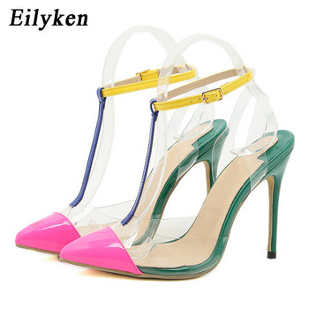 Модни дамски сандали с високи токчета Eilyken, секси обувки с остри пръсти, елегантни обувки с катарама и каишка на глезена, дизайнерски обувки тип тип обувки