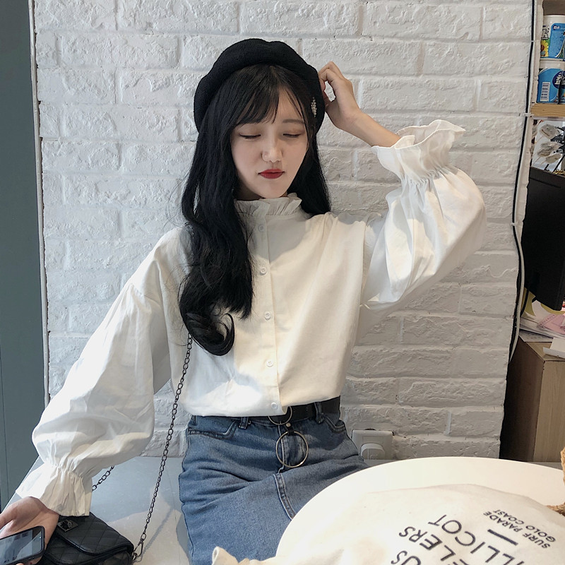 Bijela bluza Ženske košulje dugih rukava Kawaii korejske modne ženske majice i bluze Ženske elegantne ležerne uske Harajuku odjeće