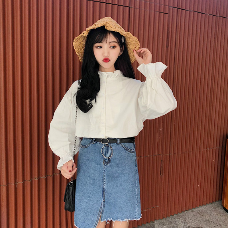 Bijela bluza Ženske košulje dugih rukava Kawaii korejske modne ženske majice i bluze Ženske elegantne ležerne uske Harajuku odjeće