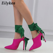 Eilyken naujo dizaino raišteliais surišamos kulkšnies moteriškos siurbtukai Seksualūs ploni aukštakulniai batai vakarėliui, moteriškos sandalai.
