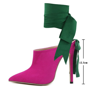 Eilyken Нов дизайн Дамски помпи с връзки на глезена Секси тънки обувки на висок ток Парти абитуриентски пързалки Женски сандали с муле