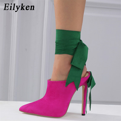 Eilyken naujo dizaino raišteliais surišamos kulkšnies moteriškos siurbtukai Seksualūs ploni aukštakulniai batai vakarėliui, moteriškos sandalai.