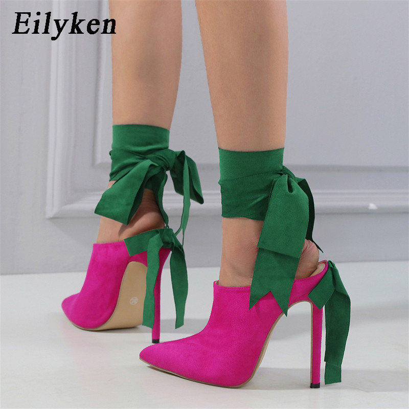 Eilyken naujo dizaino raišteliais surišamos kulkšnies moteriškos siurbtukai Seksualūs ploni aukštakulniai batai vakarėliui, moteriškos sandalai.