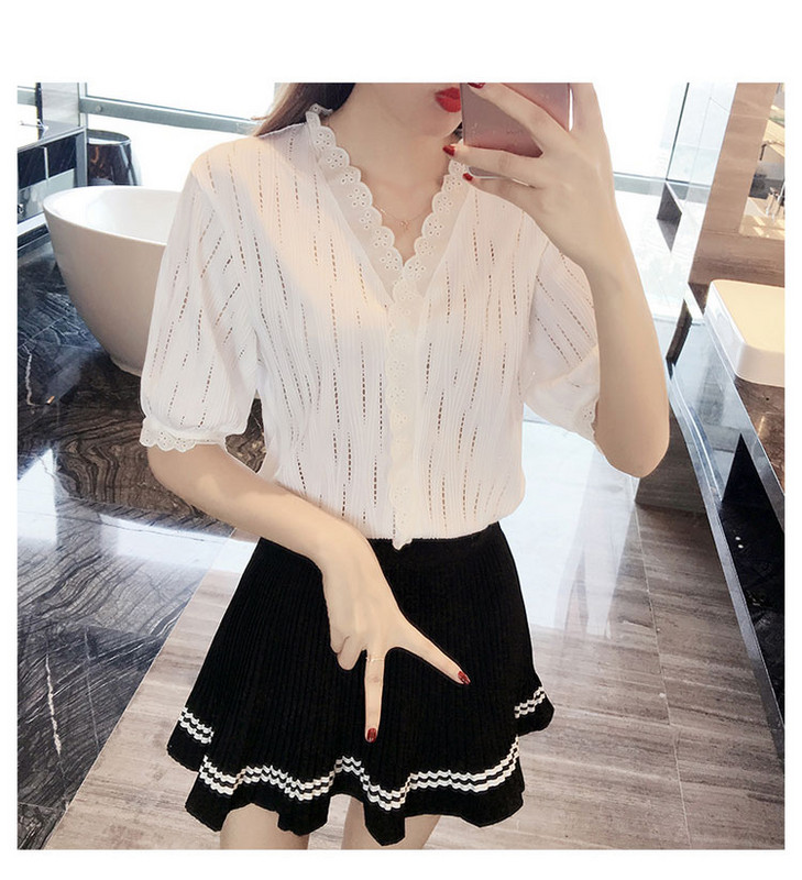 Naiste 2020. aasta armsa moe volangidega valged pluusid V kaelusega lühikeste varrukatega venivad naiste särgid Blusas šikid topid Elegantsed