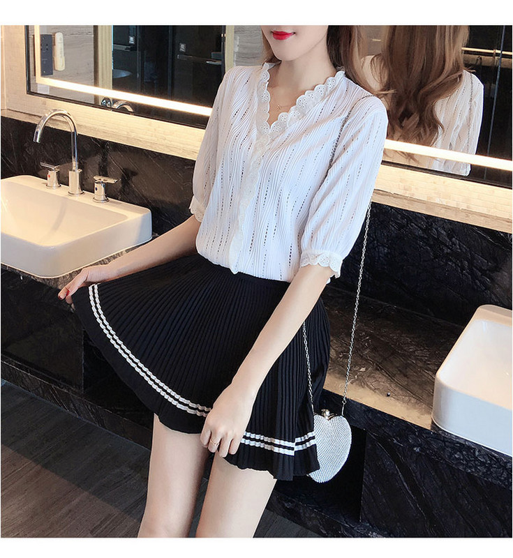 Naiste 2020. aasta armsa moe volangidega valged pluusid V kaelusega lühikeste varrukatega venivad naiste särgid Blusas šikid topid Elegantsed