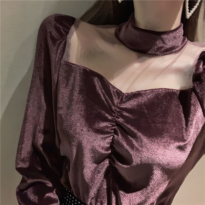 2020. Ženska donja bluza Nova proljeće jesen Mrežasta košulja od slatkog baršuna Ženske bluze dugih rukava Kratke majice AB2005