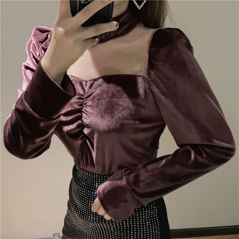2020. Ženska donja bluza Nova proljeće jesen Mrežasta košulja od slatkog baršuna Ženske bluze dugih rukava Kratke majice AB2005