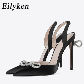 Eilyken Crystal Butterfly-knot Outdoe Toe Women Pump Секси стриптизьорки Парти абитуриентски обувки с високи токчета Mule Shoes Сатенени женски сандали