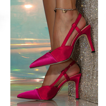 Eilyken Нов дизайн Сатенени помпи с остри пръсти Дамски модни тънки обувки на висок ток Елегантен сватбен банкет Tacones De Mujeres