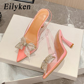 Eilyken Fashion PVC Clear Fluture Strass Pompe Stiletto Transparente Cu Toc Slingback Varf Ascutit Pantofi Femei Tacones Mujer