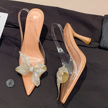 Eilyken Fashion PVC Clear Butterfly Αντλίες Rhinestone Διαφανές στιλέτο με τακούνι Slingback Μυτερό Γυναικεία Παπούτσια Tacones Mujer