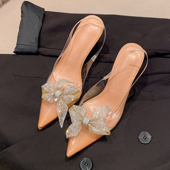Eilyken Fashion PVC Clear Butterfly Rhinestone Pumps Transparent Stiletto Heeled Slingback Дамски обувки с остри пръсти Tacones Mujer