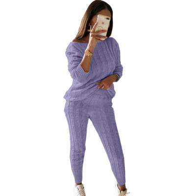 2023 Nou Toamnă Iarnă Trening Tricotat Femei Set Două Piese Pulover Femeie Topuri + Pantaloni cu talie elastică Costum tricotat Tinute pentru femei