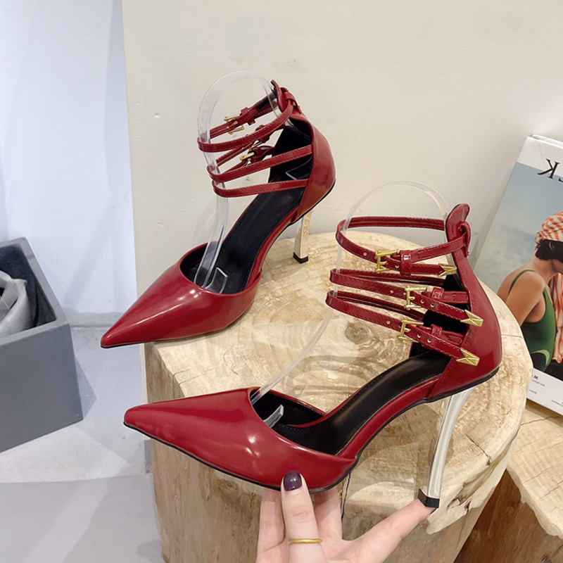 Eilyken Design sexy cu bandă îngustă cu cataramă pantofi cu curea pentru femei, modă cu cureaua la gleznă, cu tocuri subțiri, pantofi de primăvară pentru nuntă