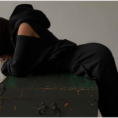 Jesenski dvodijelni jednobojni modni stil Svestrani modni sportski svestrani uski pulover s kapuljačom Komplet hlača širokih nogavica