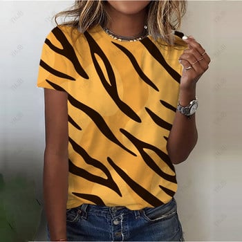 Y2K Vintage Leopard print T-shirt Loose Casual O Neck Tee Femme Μόδα ριγέ τύπωμα κοντά μανίκια μπλουζάκια Γυναικεία πουλόβερ